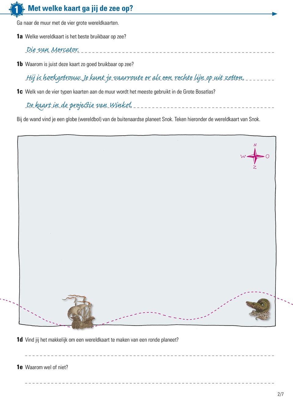 1c Welk van de vier typen kaarten aan de muur wordt het meeste gebruikt in de Grote Bosatlas? De kaart in de projectie van Winkel.