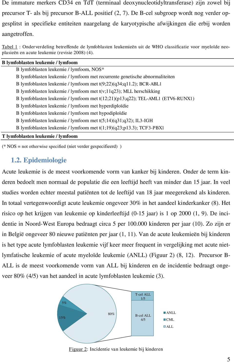 Tabel 1 : Onderverdeling betreffende de lymfoblasten leukemieën uit de WHO classificatie voor myeloïde neoplasieën en acute leukemie (revisie 2008) (4).