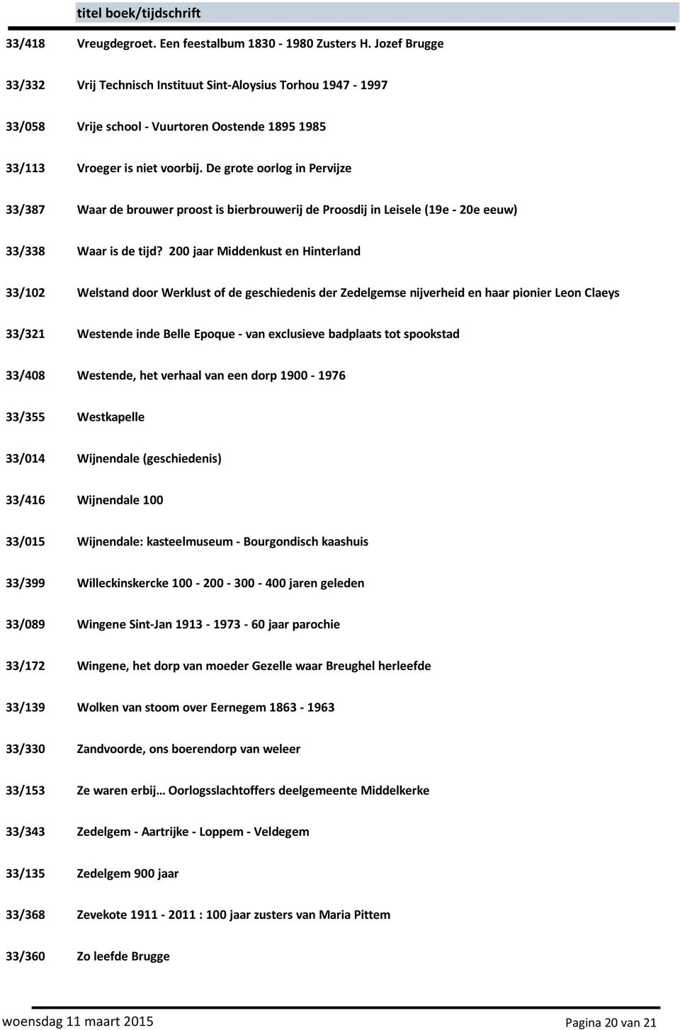 De grote oorlog in Pervijze 33/387 Waar de brouwer proost is bierbrouwerij de Proosdij in Leisele (19e - 20e eeuw) 33/338 Waar is de tijd?