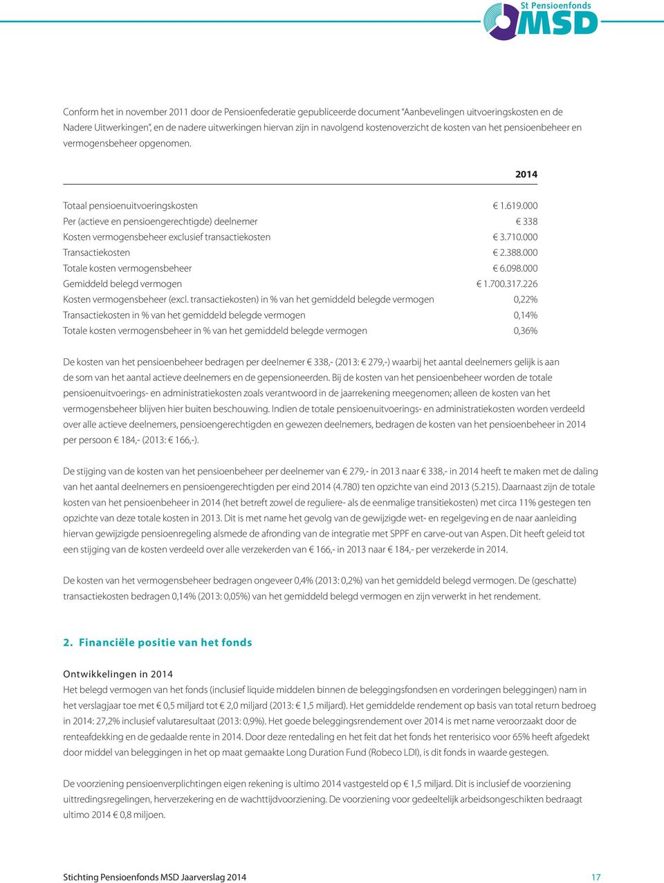 000 Per (actieve en pensioengerechtigde) deelnemer 338 Kosten vermogensbeheer exclusief transactiekosten 3.710.000 Transactiekosten 2.388.000 Totale kosten vermogensbeheer 6.098.