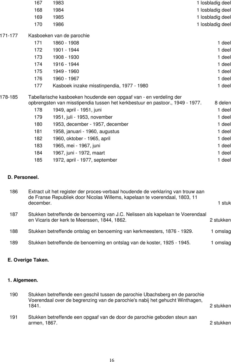 opbrengsten van misstipendia tussen het kerkbestuur en pastoor., 1949-1977.