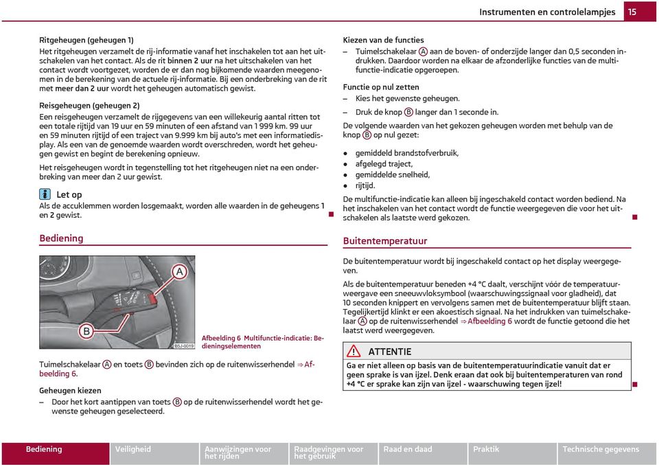 Bij een onderbreking van de rit met meer dan 2 uur wordt het geheugen automatisch gewist.