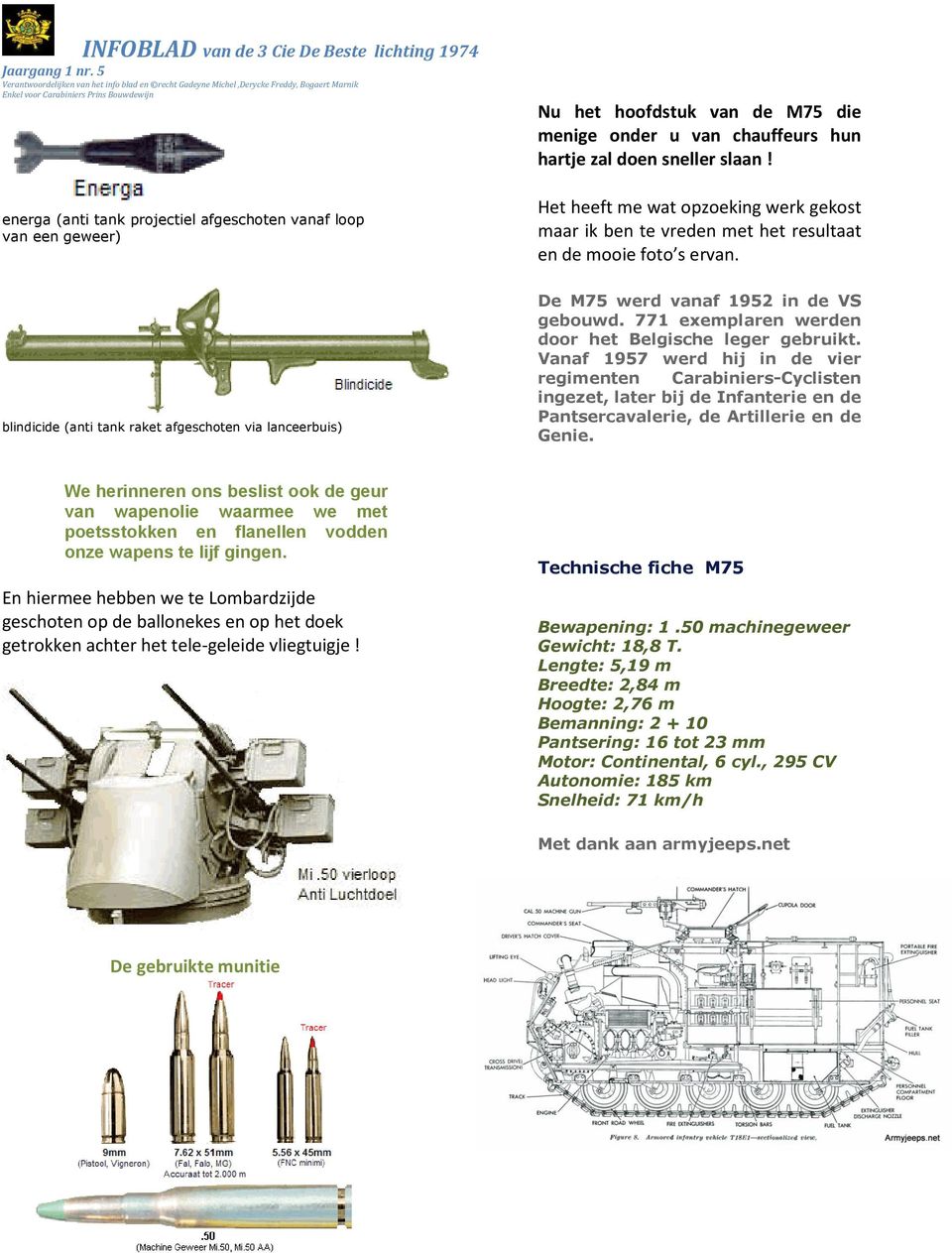 blindicide (anti tank raket afgeschoten via lanceerbuis) De M75 werd vanaf 1952 in de VS gebouwd. 771 exemplaren werden door het Belgische leger gebruikt.