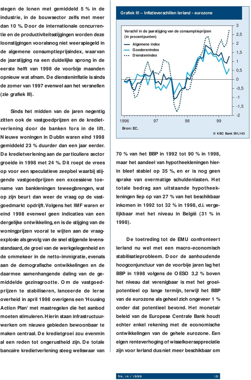 duidelijke sprong in de eerste helft van 1998 de voorbije maanden opnieuw wat afnam. De diensteninflatie is sinds de zomer van 1997 evenwel aan het versnellen (zie grafiek III).