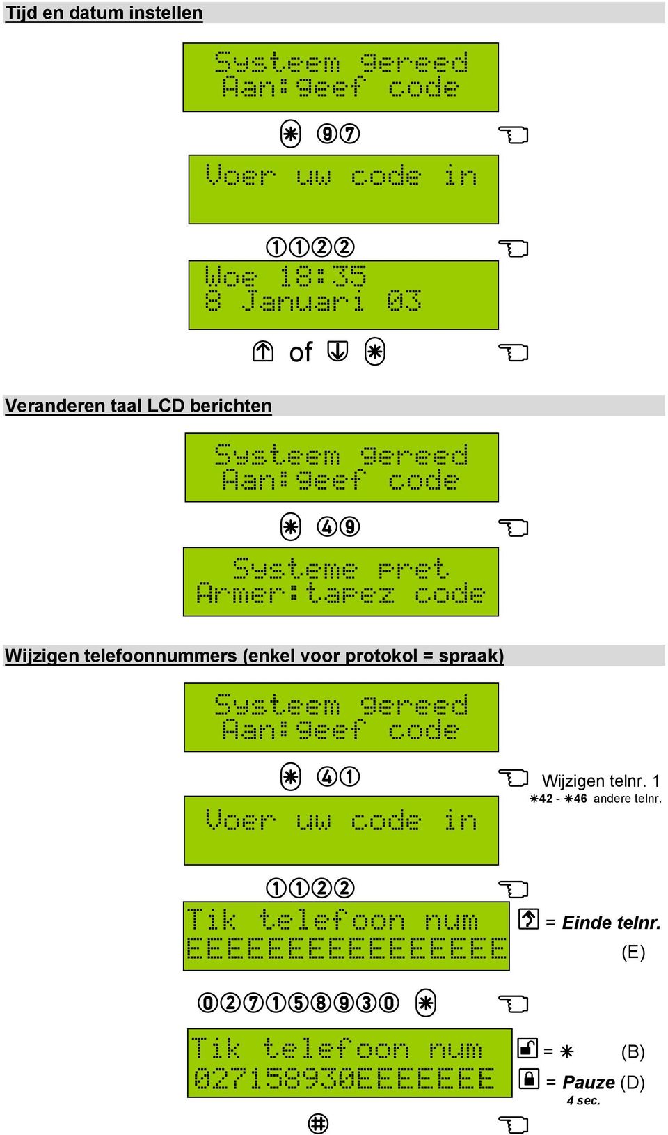 = spraak) ysteem gereed $ '& Wijzigen telnr. 1 *42 - *46 andere telnr.