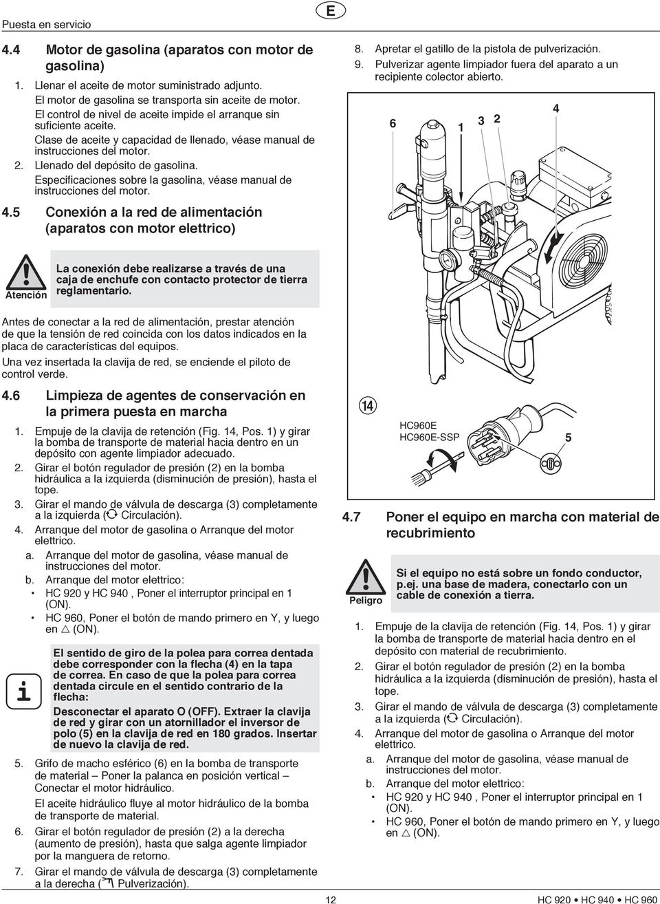 Especificaciones sobre la gasolina, véase manual de instrucciones del motor. 4.5 Conexión a la red de alimentación (aparatos con motor elettrico) 8. Apretar el gatillo de la pistola de pulverización.