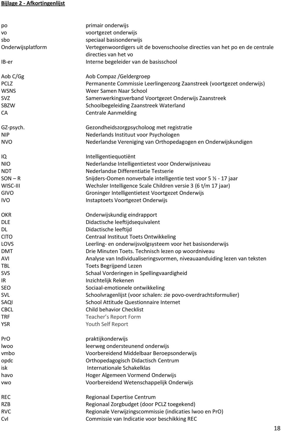 basisonderwijs Vertegenwoordigers uit de bovenschoolse directies van het po en de centrale directies van het vo Interne begeleider van de basisschool Aob Compaz /Geldergroep Permanente Commissie