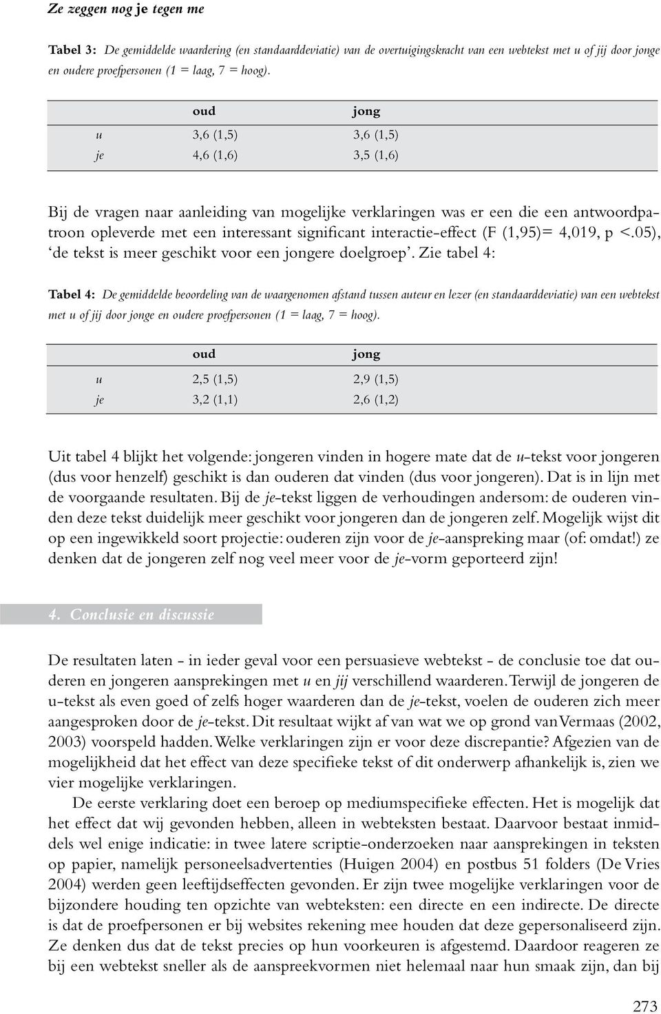 interactie-effect (F (1,95)= 4,019, p <.05), de tekst is meer geschikt voor een jongere doelgroep.