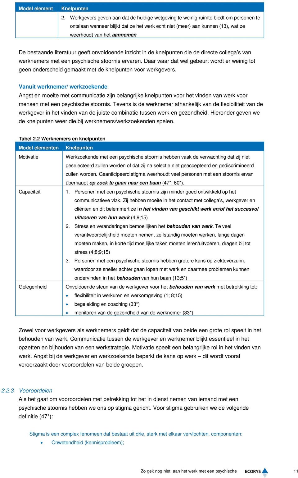 bestaande literatuur geeft onvoldoende inzicht in de knelpunten die de directe collega s van werknemers met een psychische stoornis ervaren.