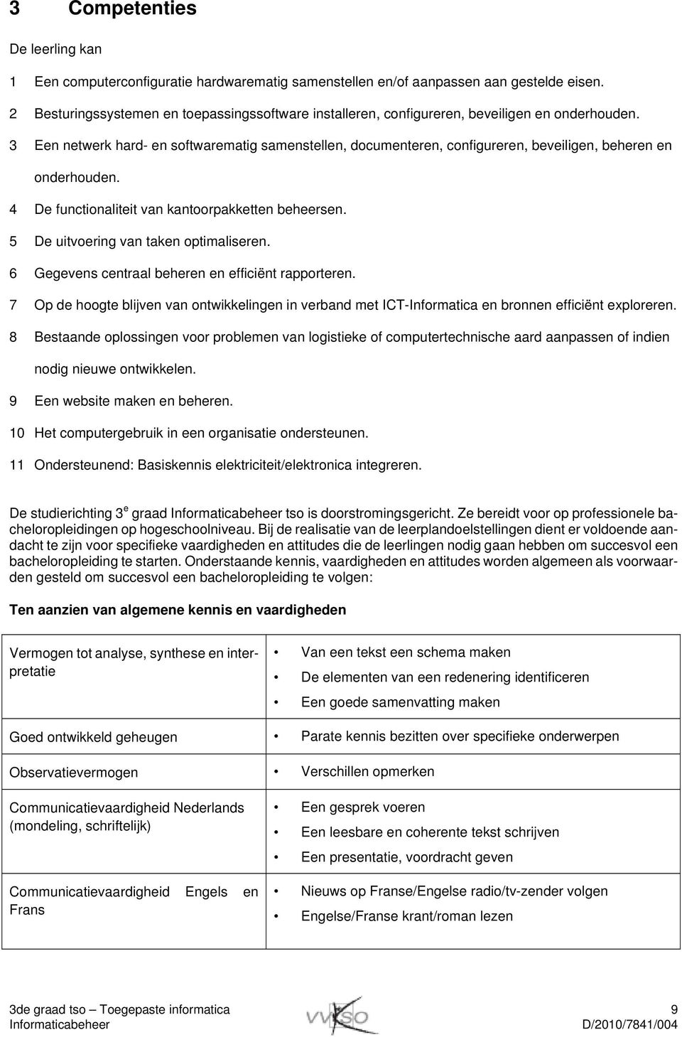 3 Een netwerk hard- en softwarematig samenstellen, documenteren, configureren, beveiligen, beheren en onderhouden. 4 De functionaliteit van kantoorpakketten beheersen.