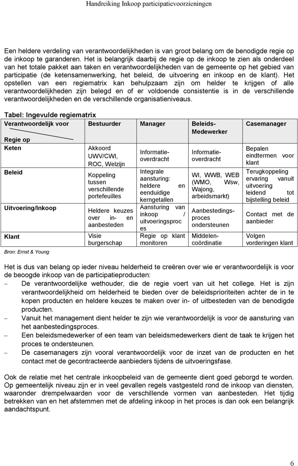 het beleid, de uitvoering en inkoop en de klant).