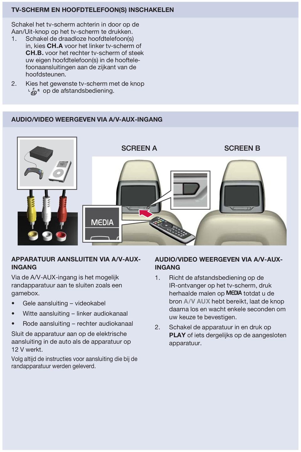 Kies het gewenste tv-scherm met de knop op de afstandsbediening.