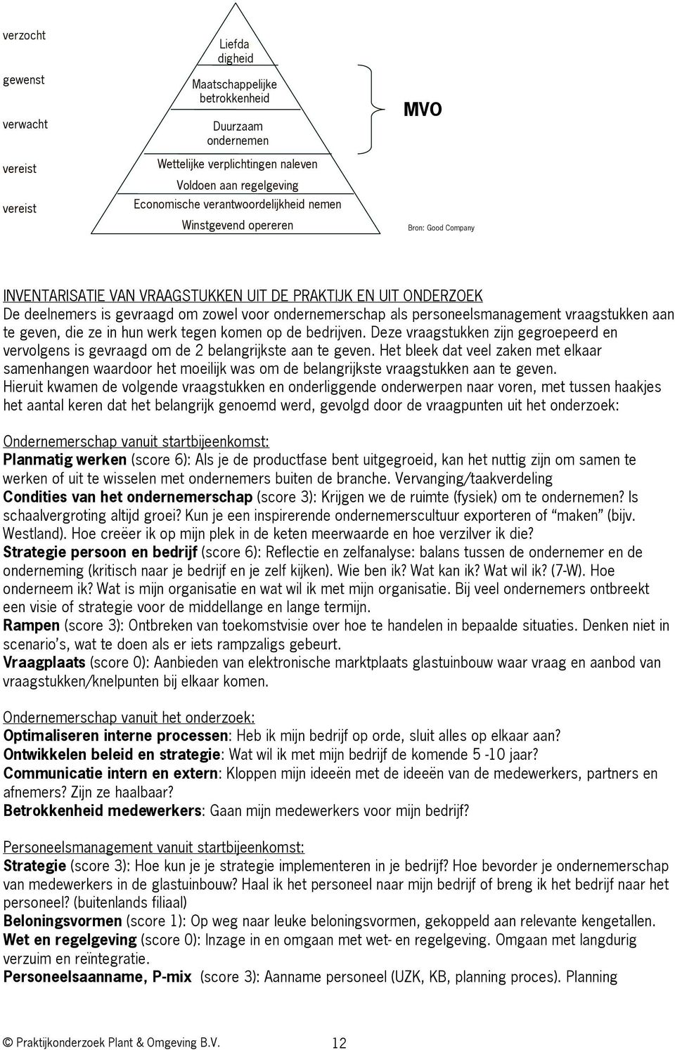 vraagstukken aan te geven, die ze in hun werk tegen komen op de bedrijven. Deze vraagstukken zijn gegroepeerd en vervolgens is gevraagd om de 2 belangrijkste aan te geven.