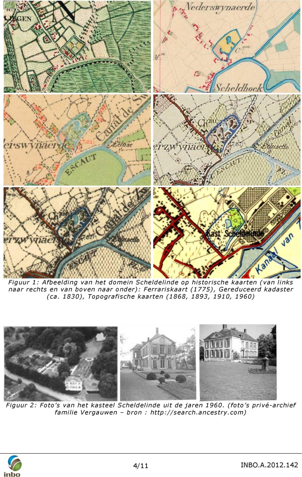 1830), Topografische kaarten (1868, 1893, 1910, 1960) Figuur 2: Foto s van het kasteel