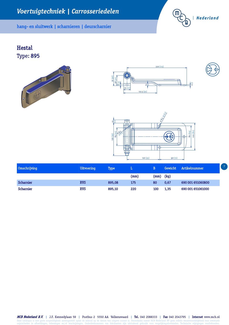 Artikelnummer 7 (mm) (mm) Scharnier RVS 895,08 175 80 0,67