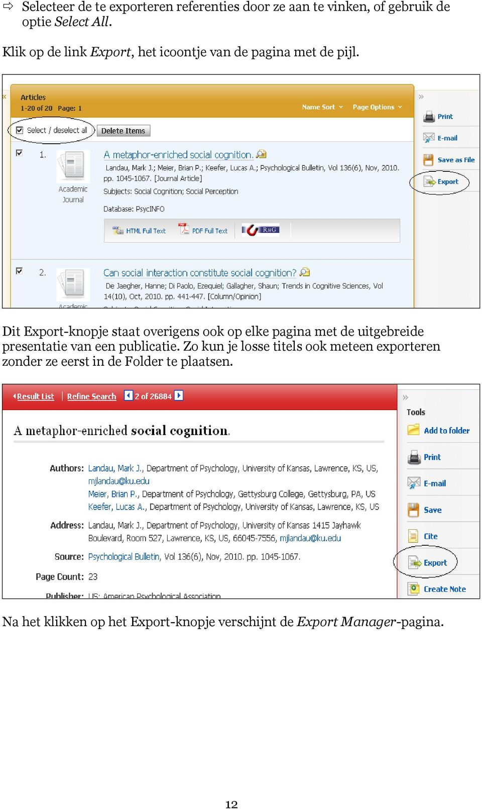 Dit Export-knopje staat overigens ook op elke pagina met de uitgebreide presentatie van een publicatie.