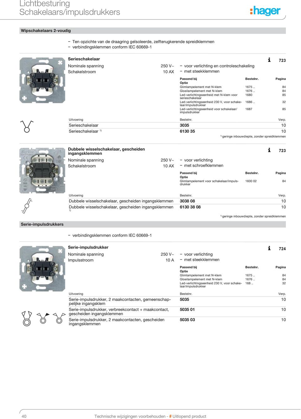 . 84 Led-verlichtingseenheid met N-klem voor 1680 85 serieschakelaar Led-verlichtingseenheid 230 V, voor scha kelaar/impulsdrukker 1686.