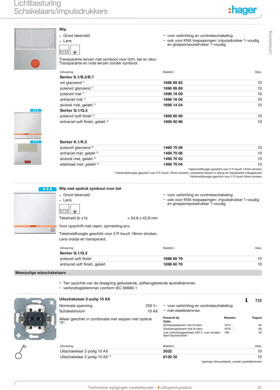 wit glanzend 1) 1696 89 82 10 polarwit glanzend 1) 1696 89 89 10 polarwit mat 1) 1696 19 09 10 antraciet mat 1) 1696 16 06 10 alulook mat, gelakt 1) 1696 14 04 10 polarwit soft finish 2) 1696 60 89