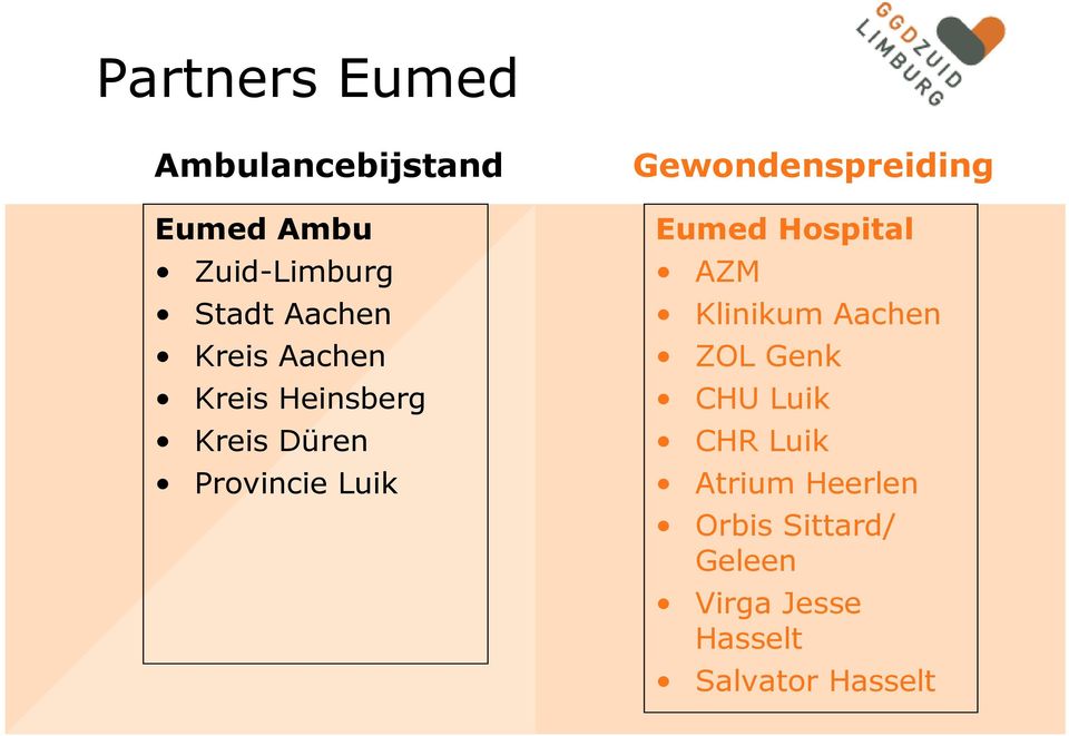 Gewondenspreiding Eumed Hospital AZM Klinikum Aachen ZOL Genk CHU