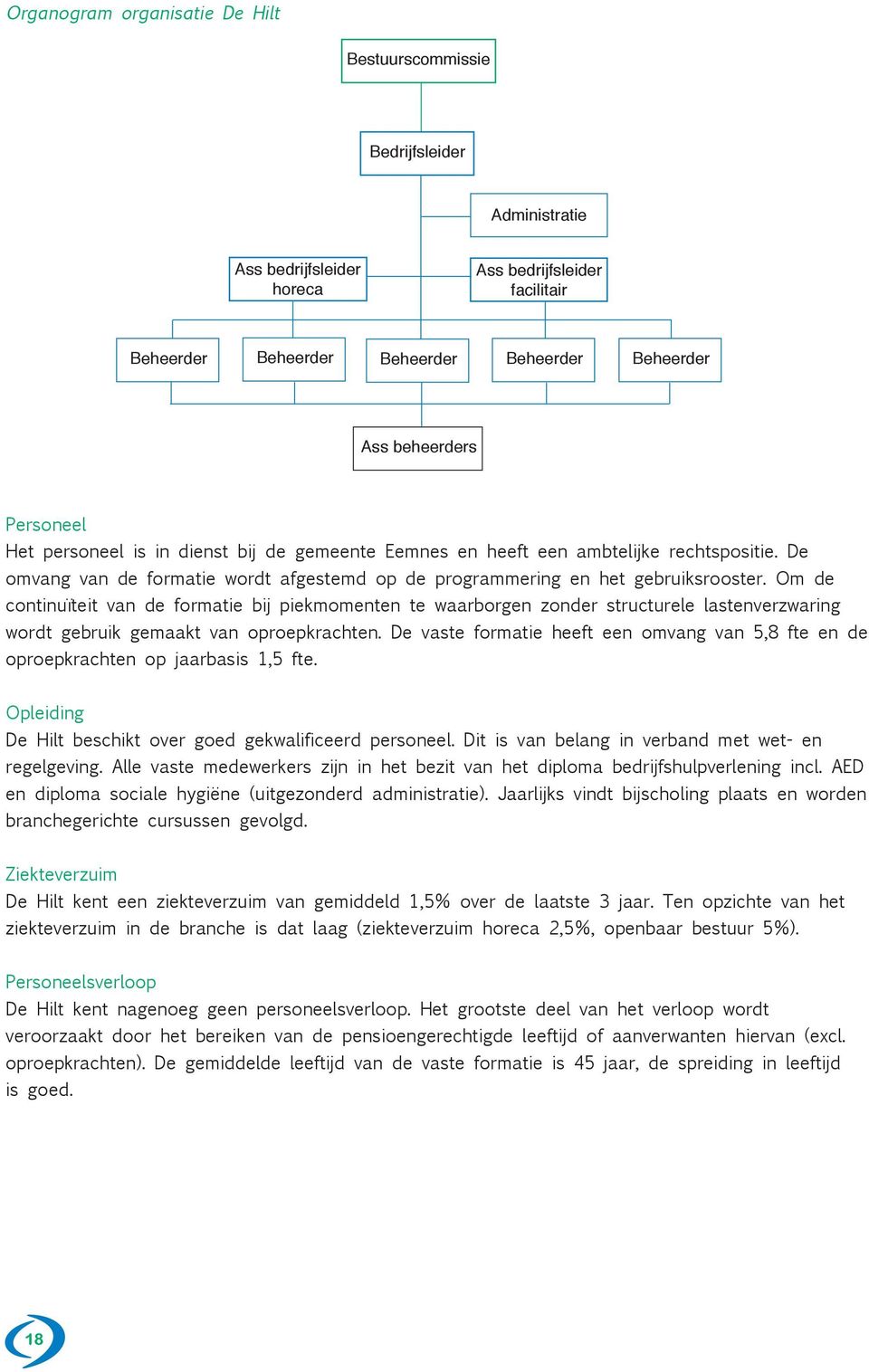 De omvang van de formatie wordt afgestemd op de programmering en het gebruiksrooster.