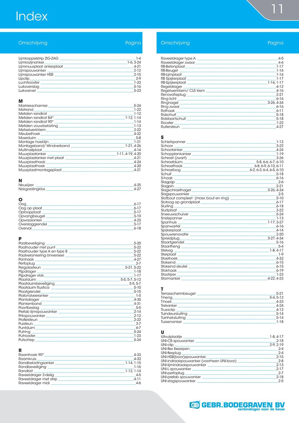 2-22 Meubelhoek 4-32 Moerduim 5-8 Montage hoeklijn 1-21 Montageband/ Windverband 1-21, 4-26 Multinailplaat 4-14 Muurplaatanker 1-11, 4-19, 4-20 Muurplaatanker met plaat 4-21 Muurplaathaak 4-24