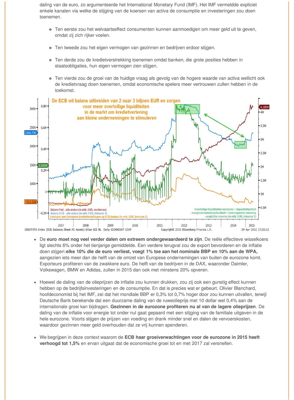 Ten eerste zou het welvaartseffect consumenten kunnen aanmoedigen om meer geld uit te geven, omdat zij zich rijker voelen. Ten tweede zou het eigen vermogen van gezinnen en bedrijven erdoor stijgen.