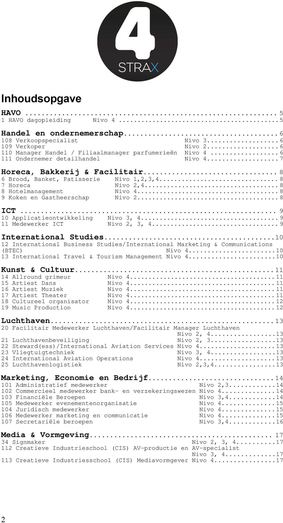 .. 8 9 Koken en Gastheerschap Nivo 2... 8 ICT... 9 10 Applicatieontwikkeling Nivo 3, 4... 9 11 Medewerker ICT Nivo 2, 3, 4... 9 International Studies.