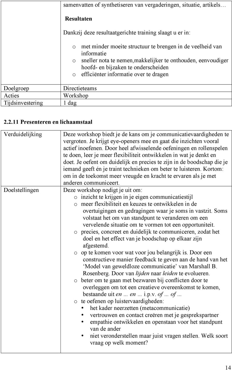 2.11 Presenteren en lichaamstaal Deze workshop biedt je de kans om je communicatievaardigheden te vergroten. Je krijgt eye-openers mee en gaat die inzichten vooral actief inoefenen.