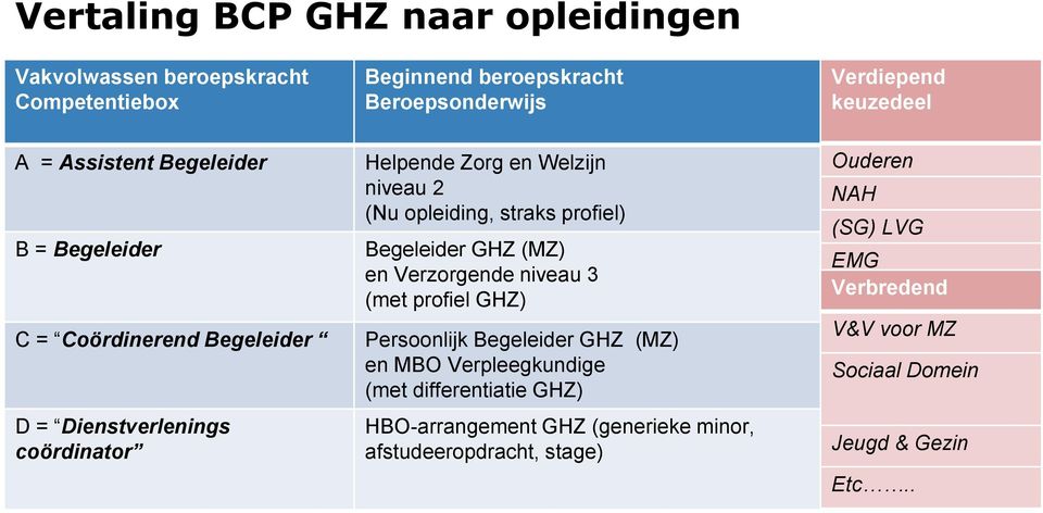 profiel) Begeleider GHZ (MZ) en Verzorgende niveau 3 (met profiel GHZ) Persoonlijk Begeleider GHZ (MZ) en MBO Verpleegkundige (met differentiatie GHZ)