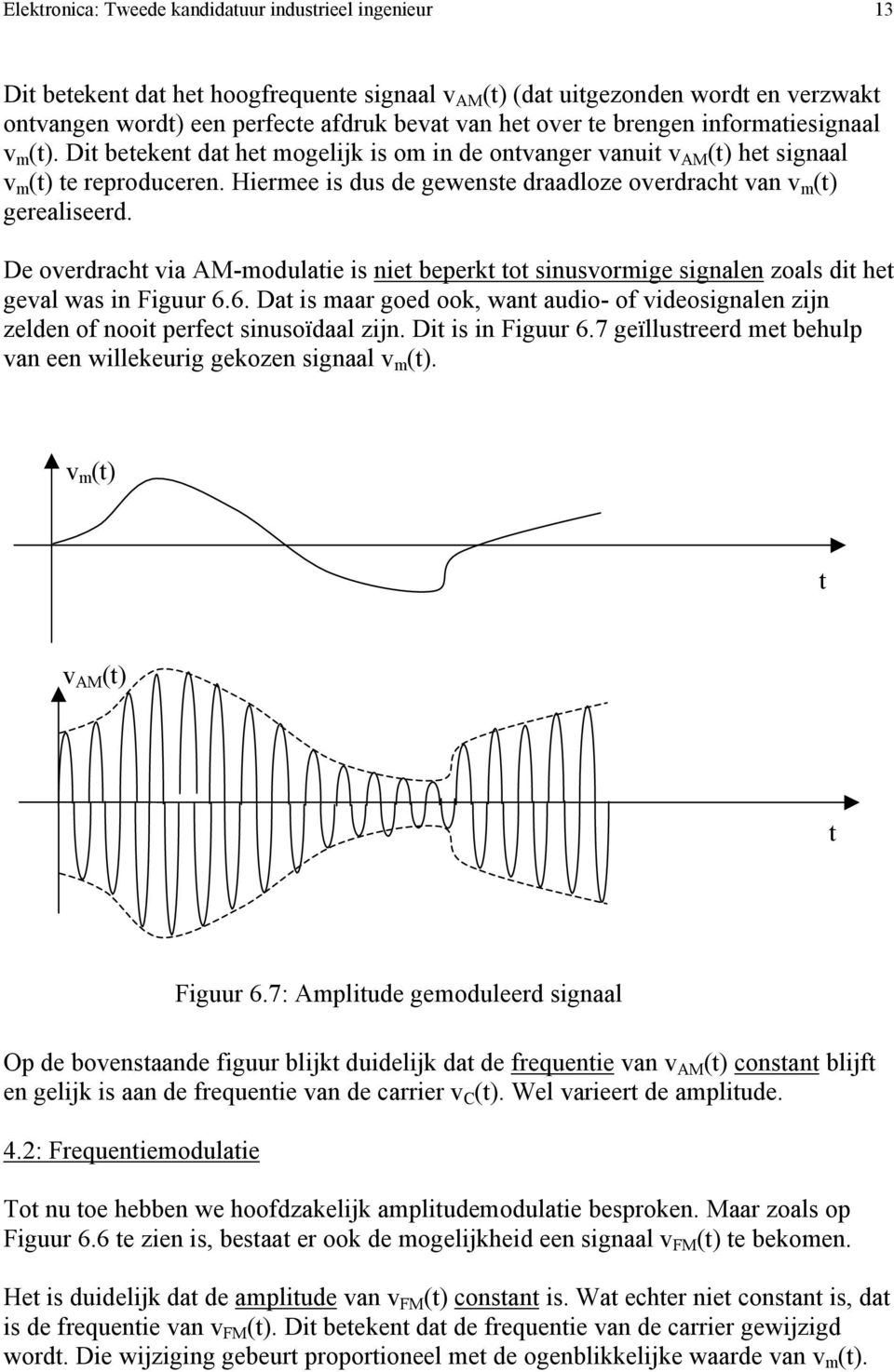 De overdrach via AM-modulaie is nie beperk o sinusvormige signalen zoals di he geval was in Figuur 6.6. Da is maar goed ook, wan audio- of videosignalen zijn zelden of nooi perfec sinusoïdaal zijn.