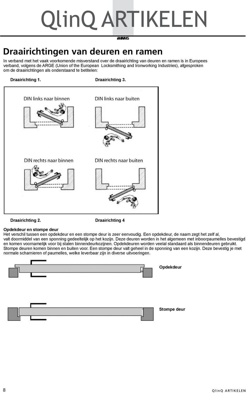 is in Europees verband, volgens de ARGE (Union of the European Locksmithing and Ironworking Industries), afgesproken om de draairichtingen als onderstaand te betitelen: Draairichting 1.