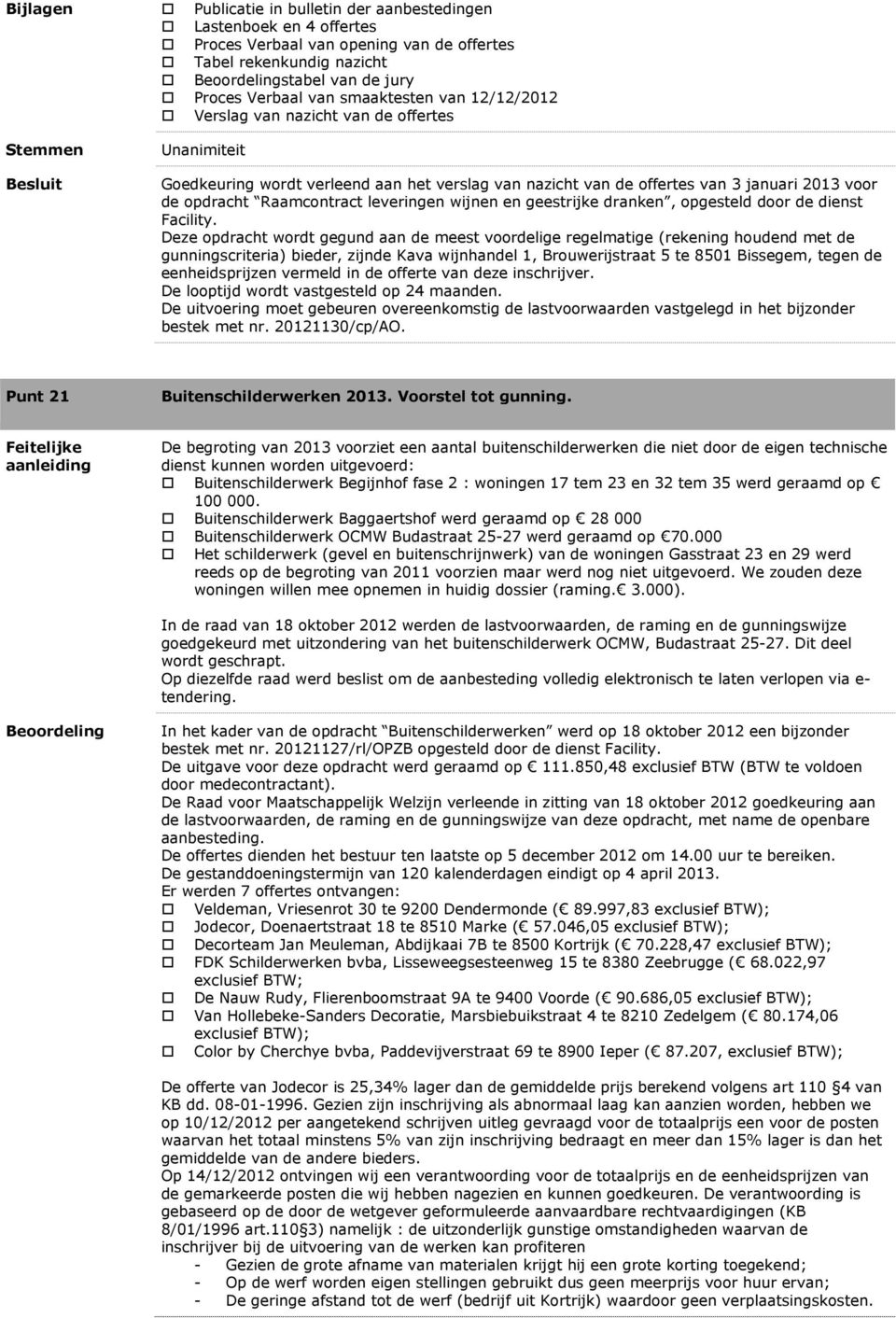 geestrijke dranken, opgesteld door de dienst Facility.