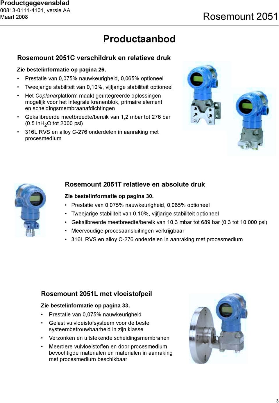 integrale kranenblok, primaire element en scheidingsmembraanafdichtingen Gekalibreerde meetbreedte/bereik van 1,2 mbar tot 276 bar (0.