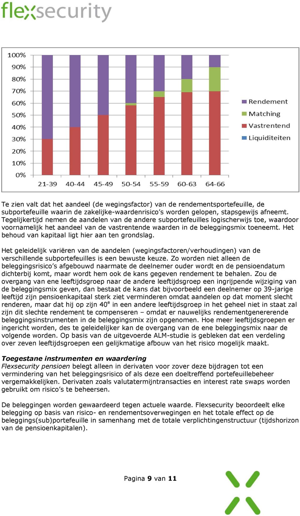 Het behoud van kapitaal ligt hier aan ten grondslag. Het geleidelijk variëren van de aandelen (wegingsfactoren/verhoudingen) van de verschillende subportefeuilles is een bewuste keuze.