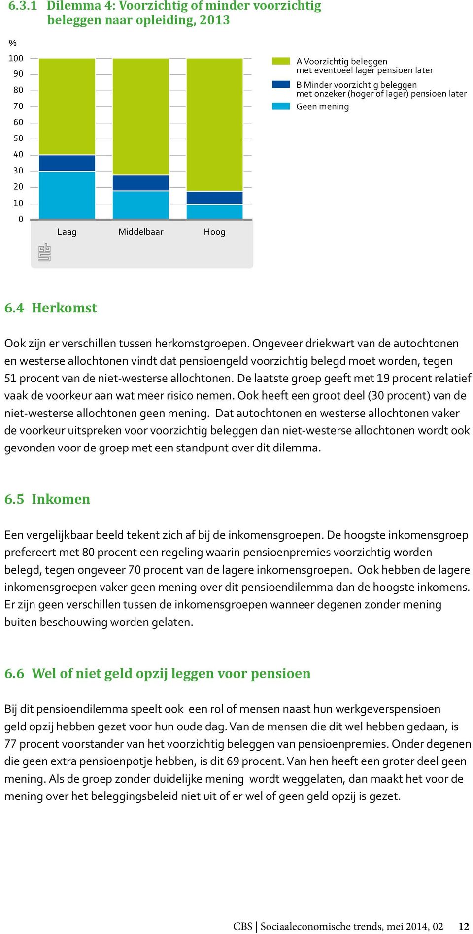 Ongeveer driekwart van de autochtonen en westerse allochtonen vindt dat pensioengeld voorzichtig belegd moet worden, tegen 51 procent van de niet-westerse allochtonen.