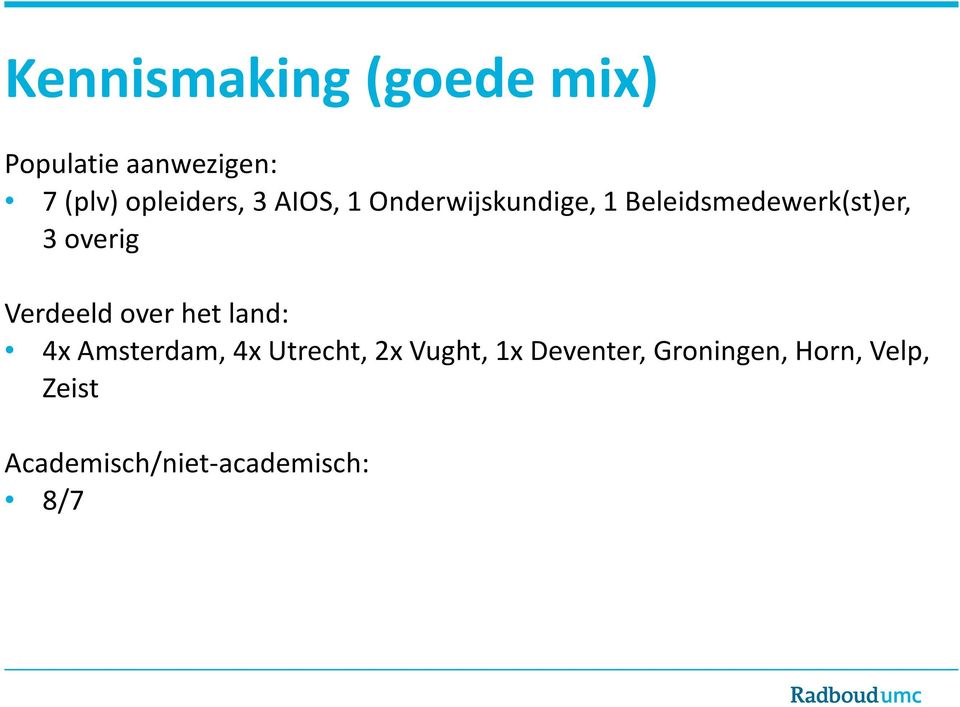 Verdeeld over het land: 4x Amsterdam, 4x Utrecht, 2x Vught, 1x