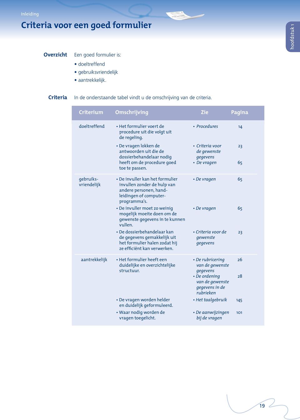 Criterium Omschrijving Zie Pagina doeltreffend Het formulier voert de Procedures 14 procedure uit die volgt uit de regeling.