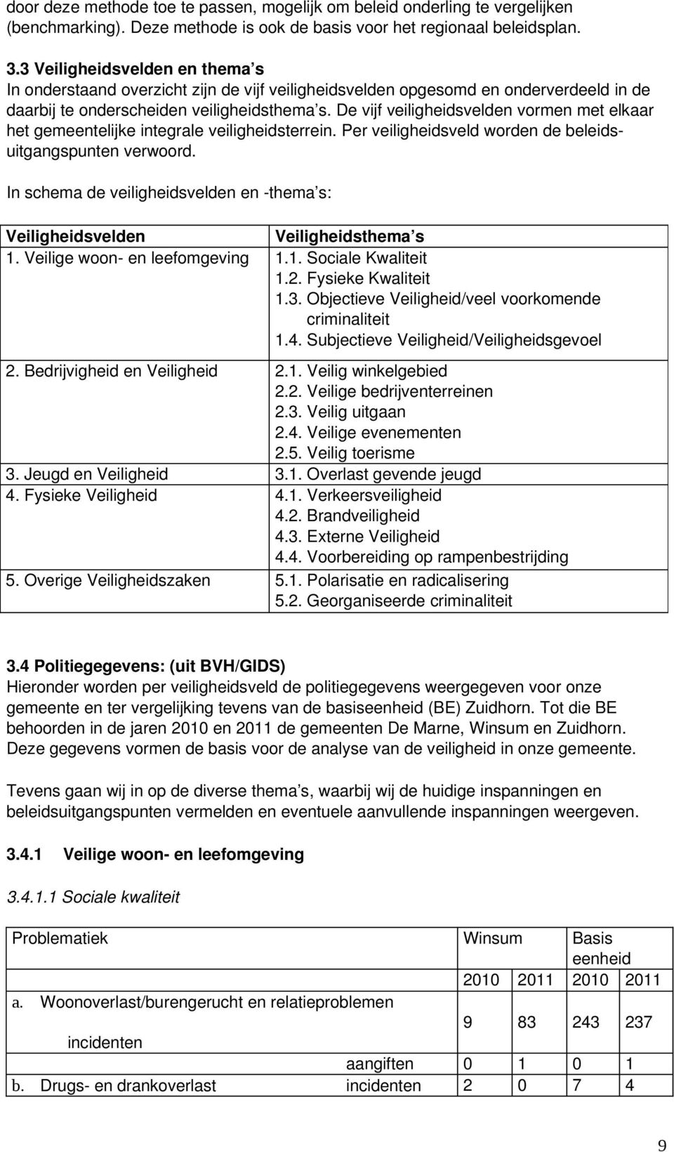 De vijf veiligheidsvelden vormen met elkaar het gemeentelijke integrale veiligheidsterrein. Per veiligheidsveld worden de beleidsuitgangspunten verwoord.