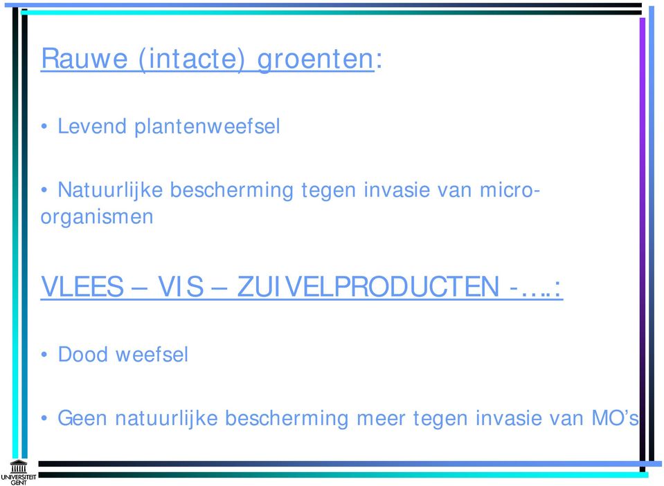 microorganismen VLEES VIS ZUIVELPRODUCTEN -.