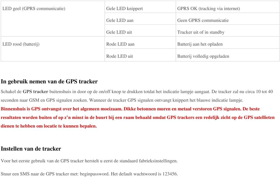 De tracker zal nu circa 10 tot 40 seconden naar GSM en GPS signalen zoeken. Wanneer de tracker GPS signalen ontvangt knippert het blauwe indicatie lampje.