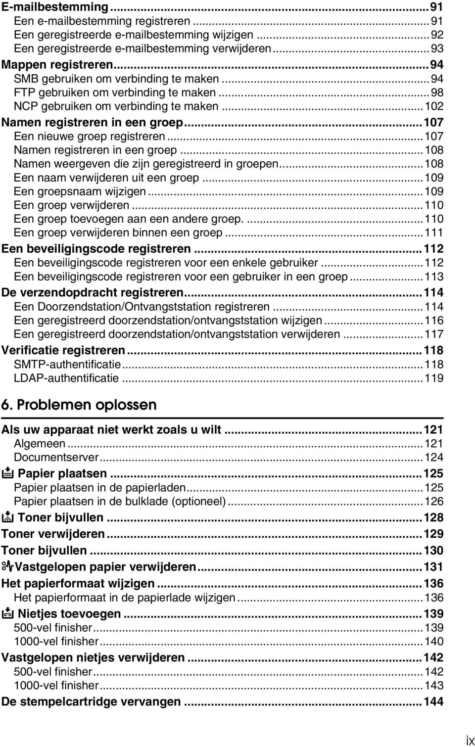 ..107 Namen registreren in een groep...108 Namen weergeven die zijn geregistreerd in groepen...108 Een naam verwijderen uit een groep...109 Een groepsnaam wijzigen...109 Een groep verwijderen.