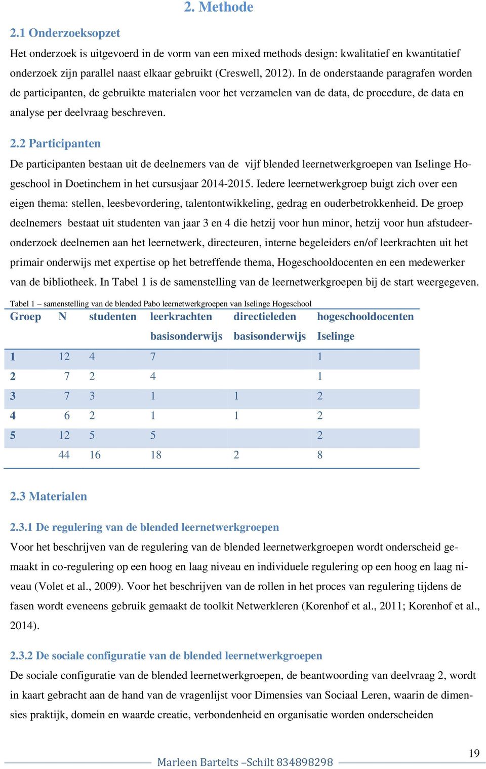 2 Participanten De participanten bestaan uit de deelnemers van de vijf blended leernetwerkgroepen van Iselinge Hogeschool in Doetinchem in het cursusjaar 2014-2015.