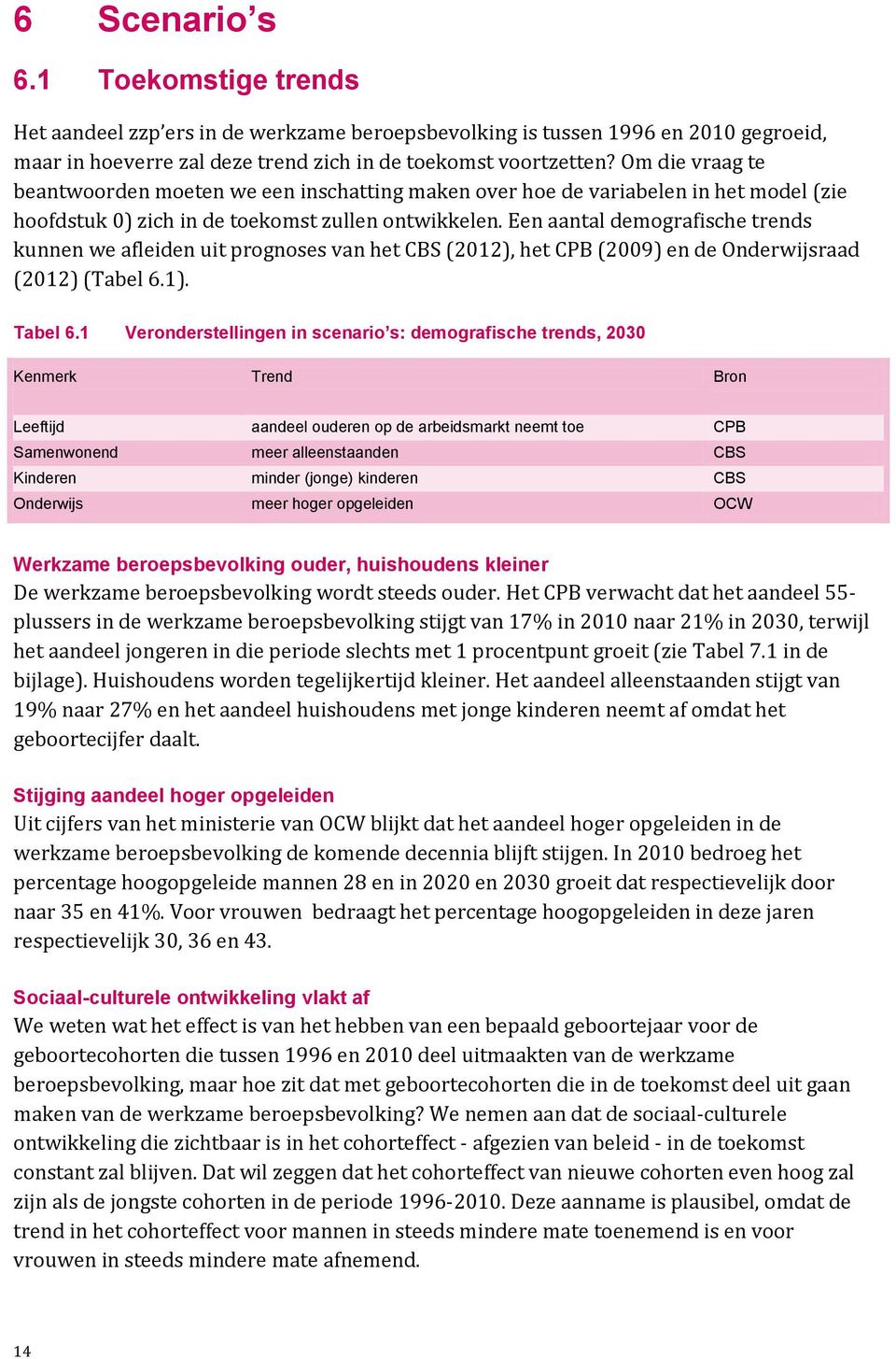 Een aantal demografische trends kunnen we afleiden uit prognoses van het CBS (2012), het CPB (2009) en de Onderwijsraad (2012) (Tabel 6.1). Tabel 6.