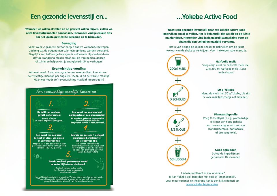 Beweging Vanaf week 2 gaan we ervoor zorgen dat we voldoende bewegen, zodanig dat de opgenomen calorieën opnieuw worden verbrand. Dagelijks een half uurtje bewegen is voldoende.