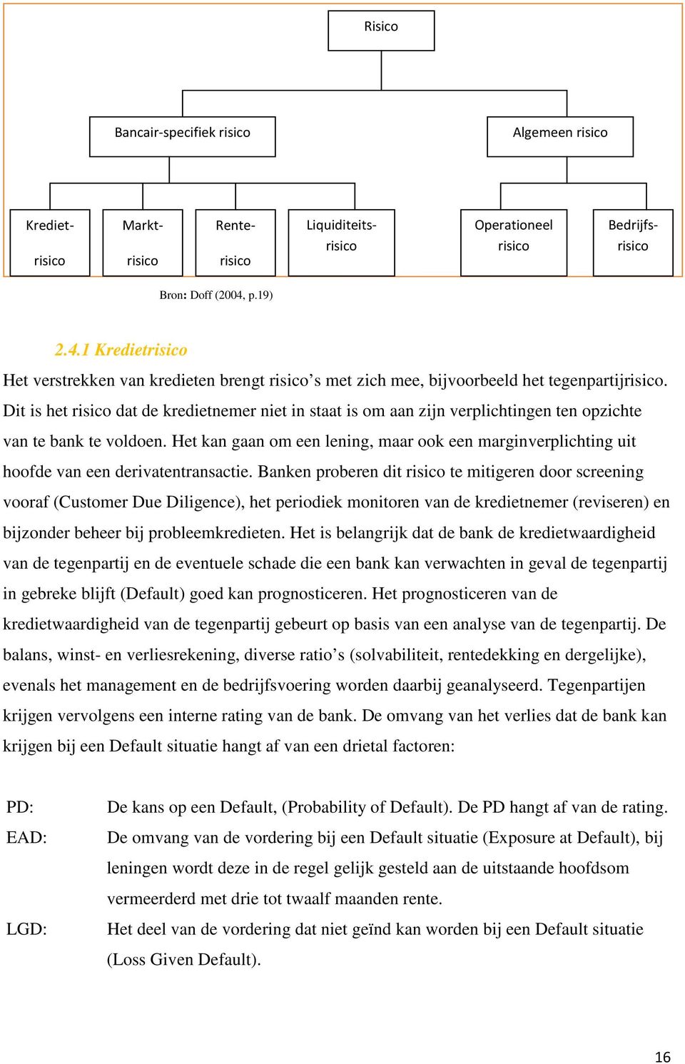 Dit is het risico dat de kredietnemer niet in staat is om aan zijn verplichtingen ten opzichte van te bank te voldoen.