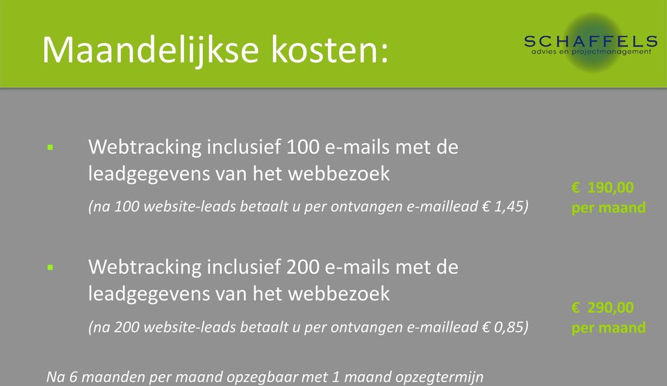 inclusief 200 e-mails met de leadgegevens van het webbezoek (na 200 website-leads betaalt u per