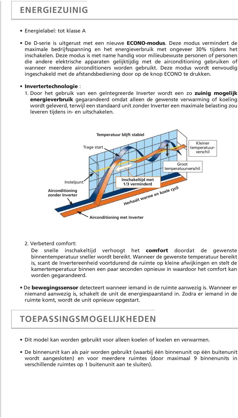 Deze modus is met name handig voor milieubewuste personen of personen die andere elektrische apparaten gelijktijdig met de airconditioning gebruiken of wanneer meerdere airconditioners worden