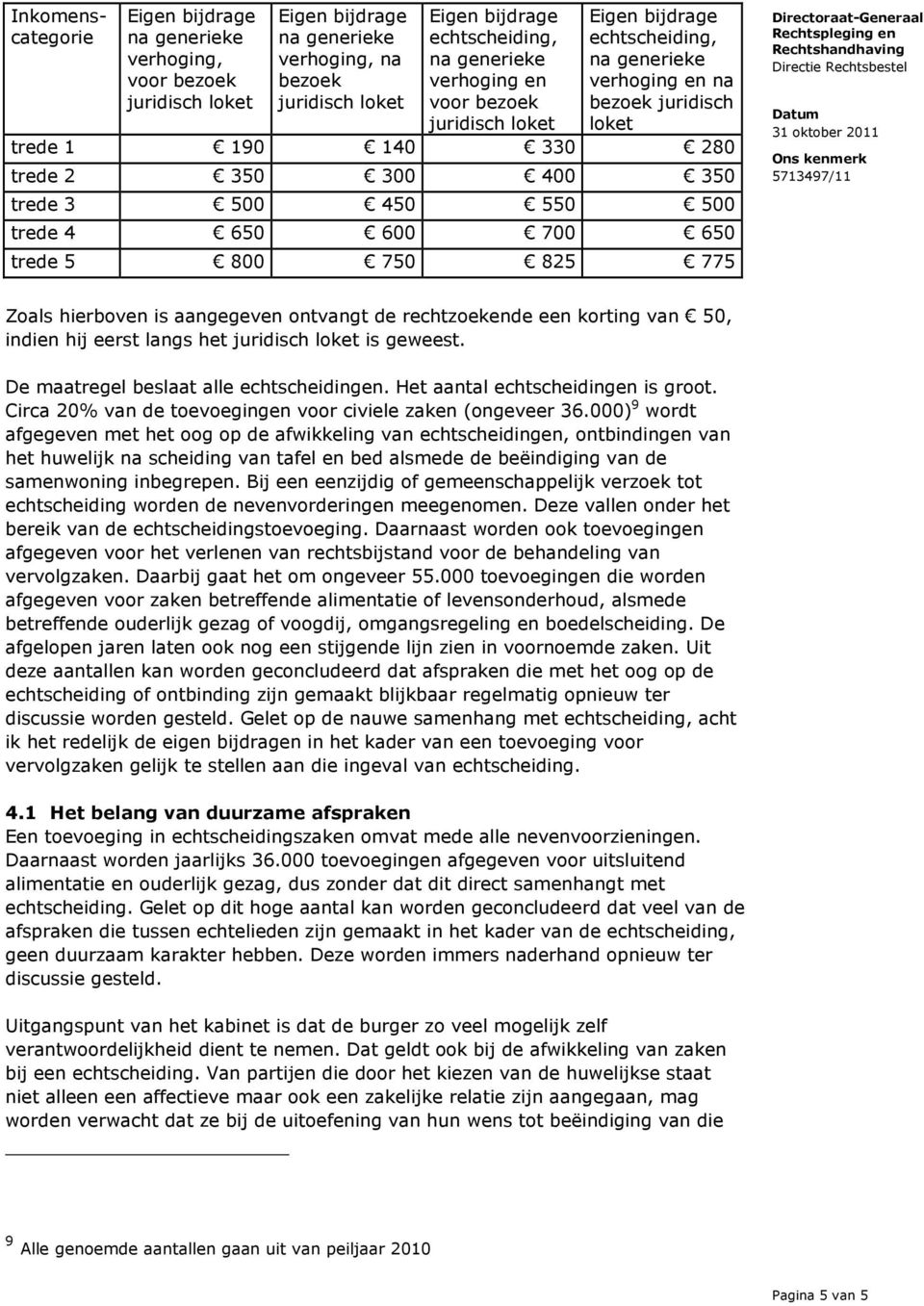 trede 4 650 600 700 650 trede 5 800 750 825 775 Zoals hierboven is aangegeven ontvangt de rechtzoekende een korting van 50, indien hij eerst langs het juridisch loket is geweest.