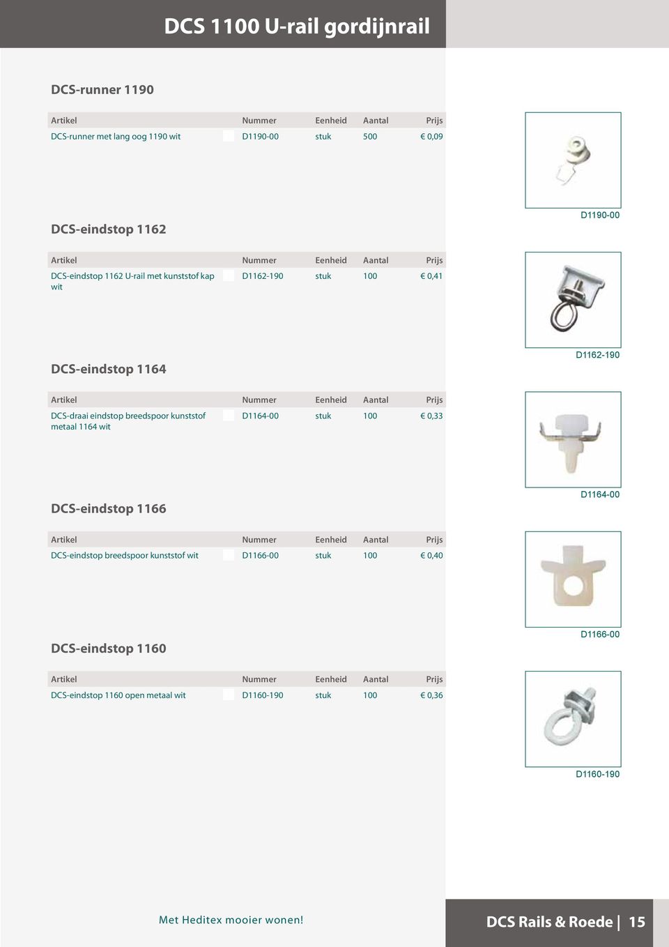 kunststof D1164-00 stuk 100 0,33 metaal 1164 wit DCS-eindstop 1166 D1164-00 DCS-eindstop breedspoor kunststof wit D1166-00 stuk 100