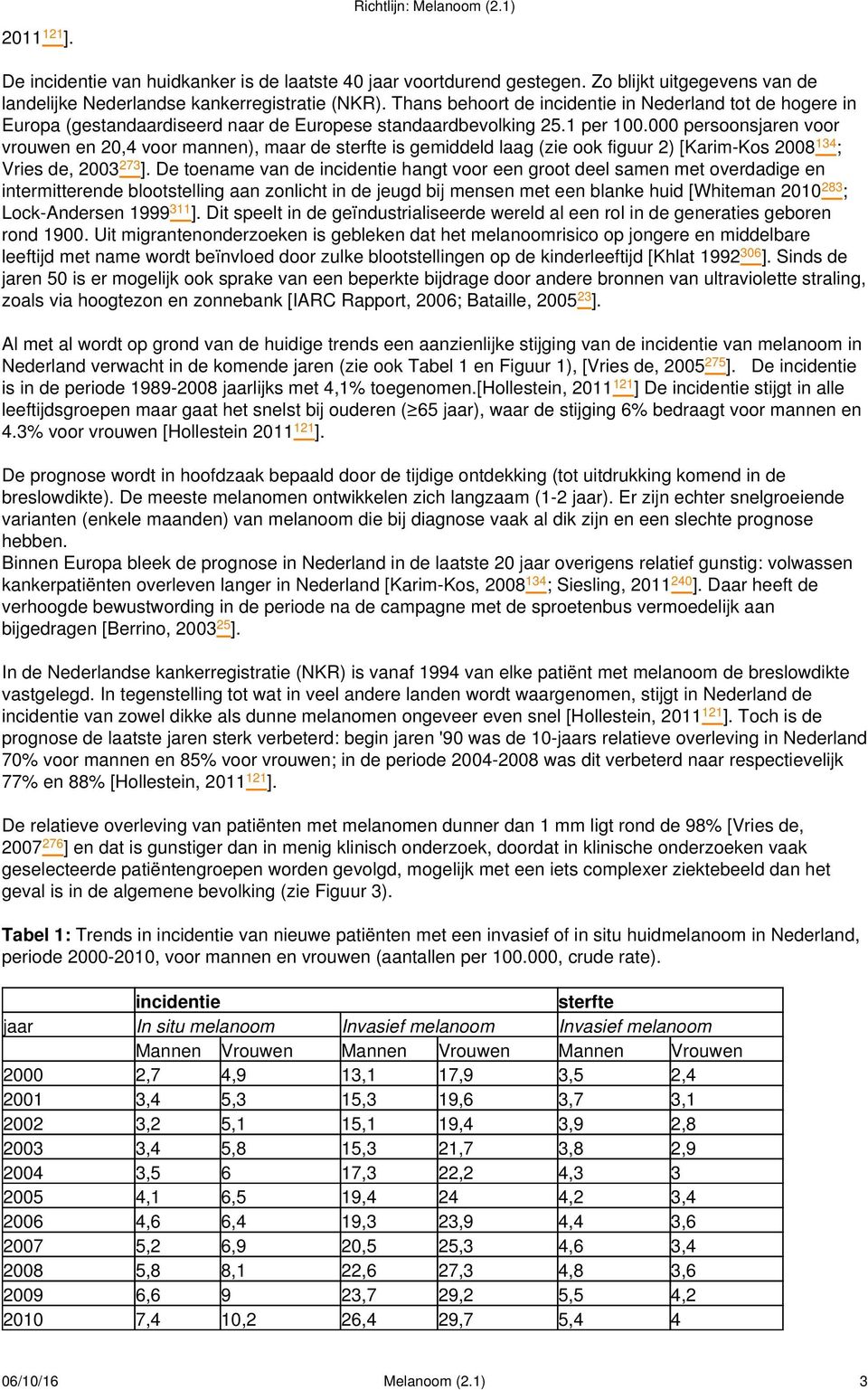 000 persoonsjaren voor vrouwen en 20,4 voor mannen), maar de sterfte is gemiddeld laag (zie ook figuur 2) [Karim-Kos 2008 134 ; Vries de, 2003 273 ].